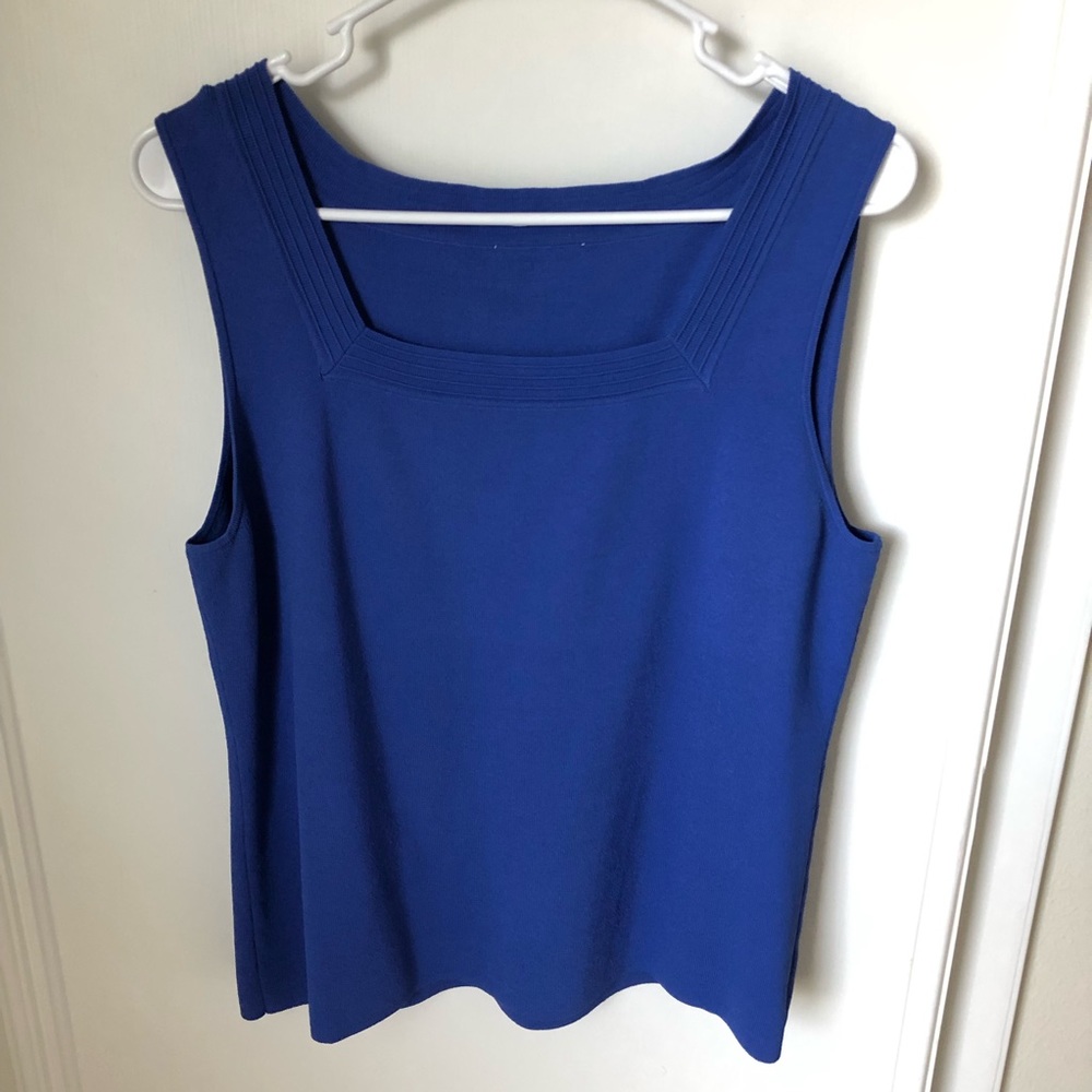Square Neck Sleeveless Tank Top Blue Large L